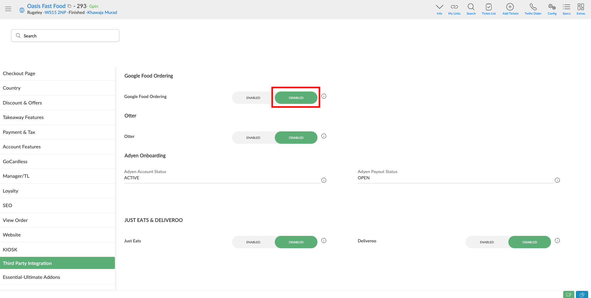 How to disable Google Food Ordering